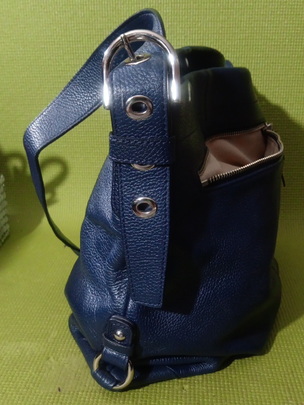 Coach Navy Blue Pebbled Leather Shoulder Bag - Picture 4 of 8